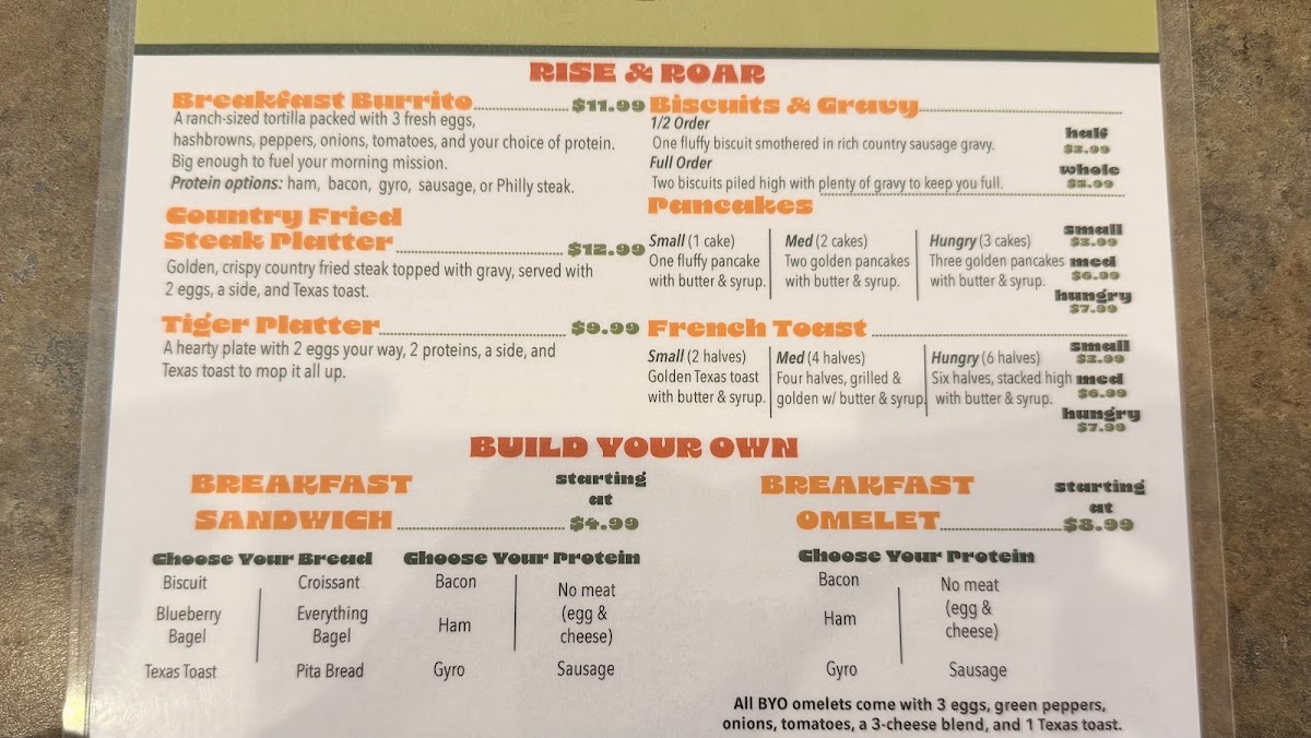 Hungry Tiger menu board
