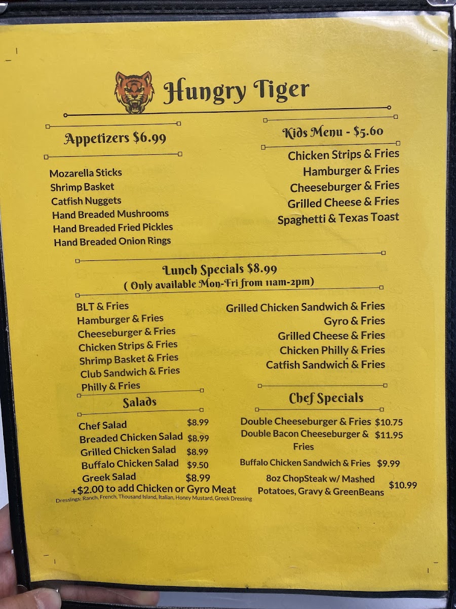 Hungry Tiger menu board
