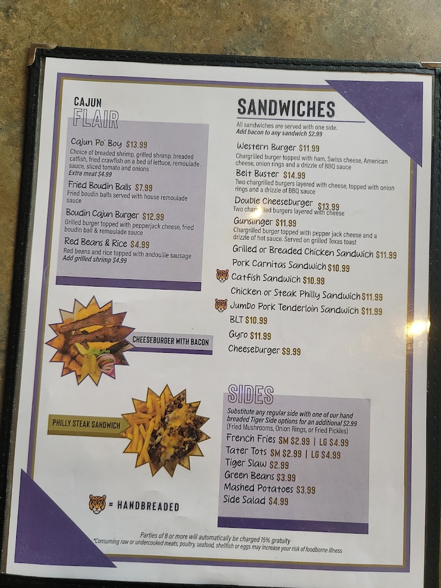 Hungry Tiger menu board