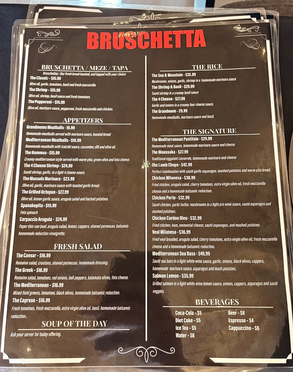 Bruschetta Fine Italian Cuisine menu board