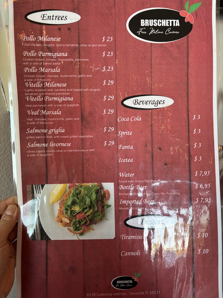 Bruschetta Fine Italian Cuisine menu board