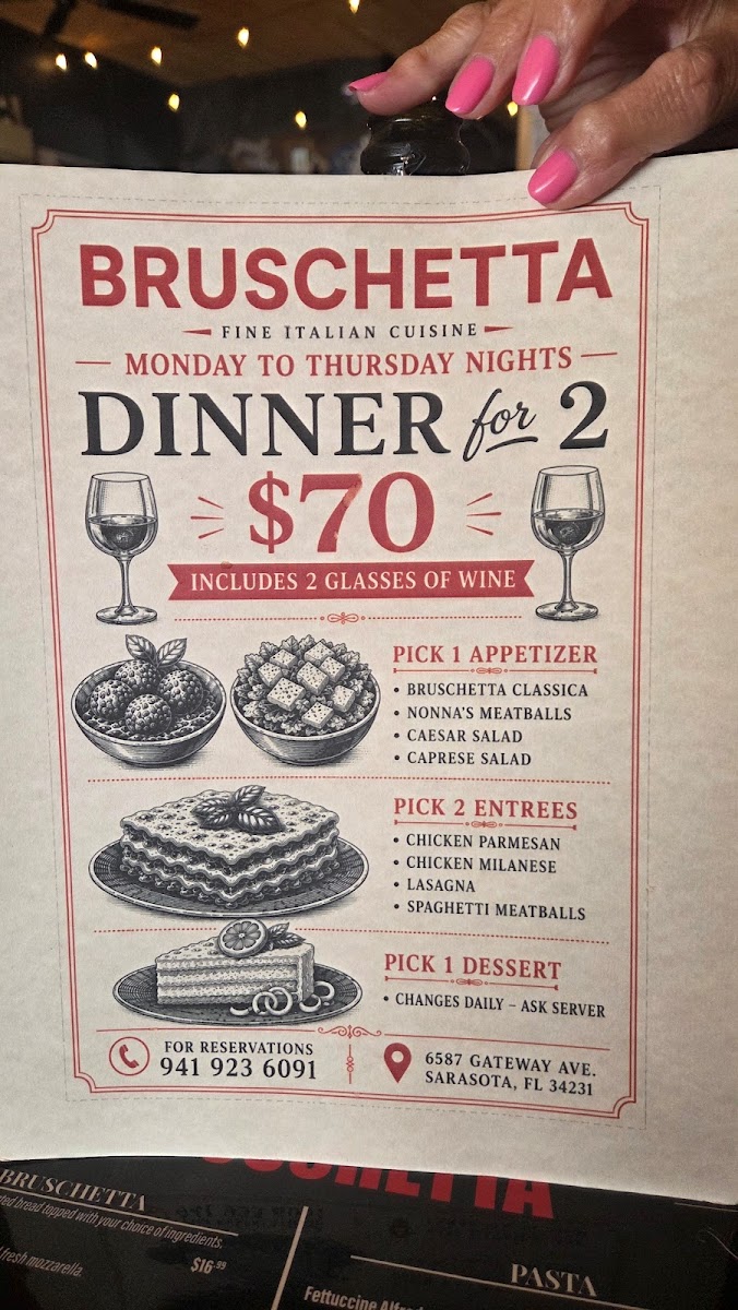 Bruschetta Fine Italian Cuisine menu board