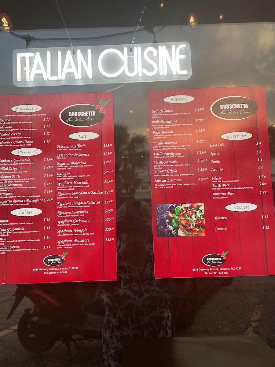 Bruschetta Fine Italian Cuisine menu board