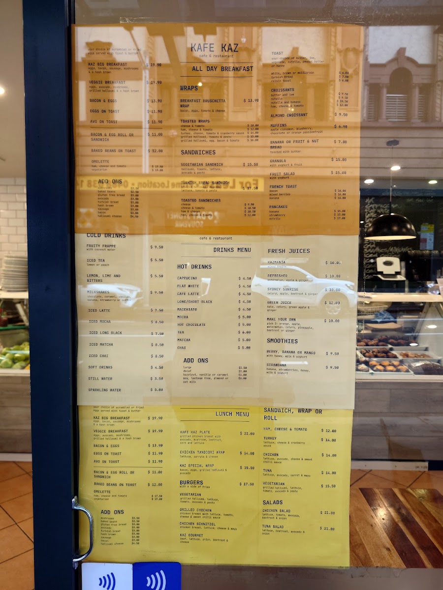 Kafe Kaz menu board