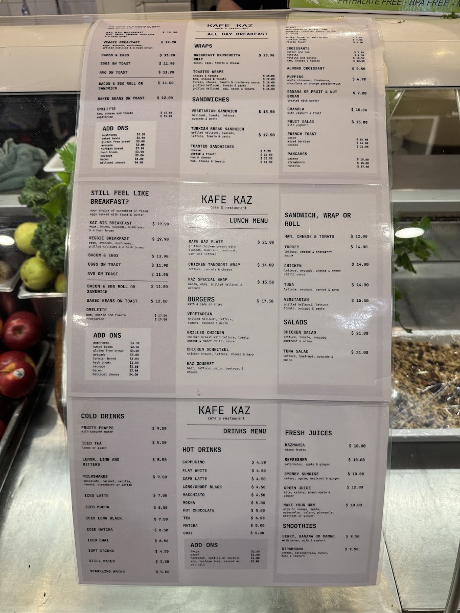 Kafe Kaz menu board