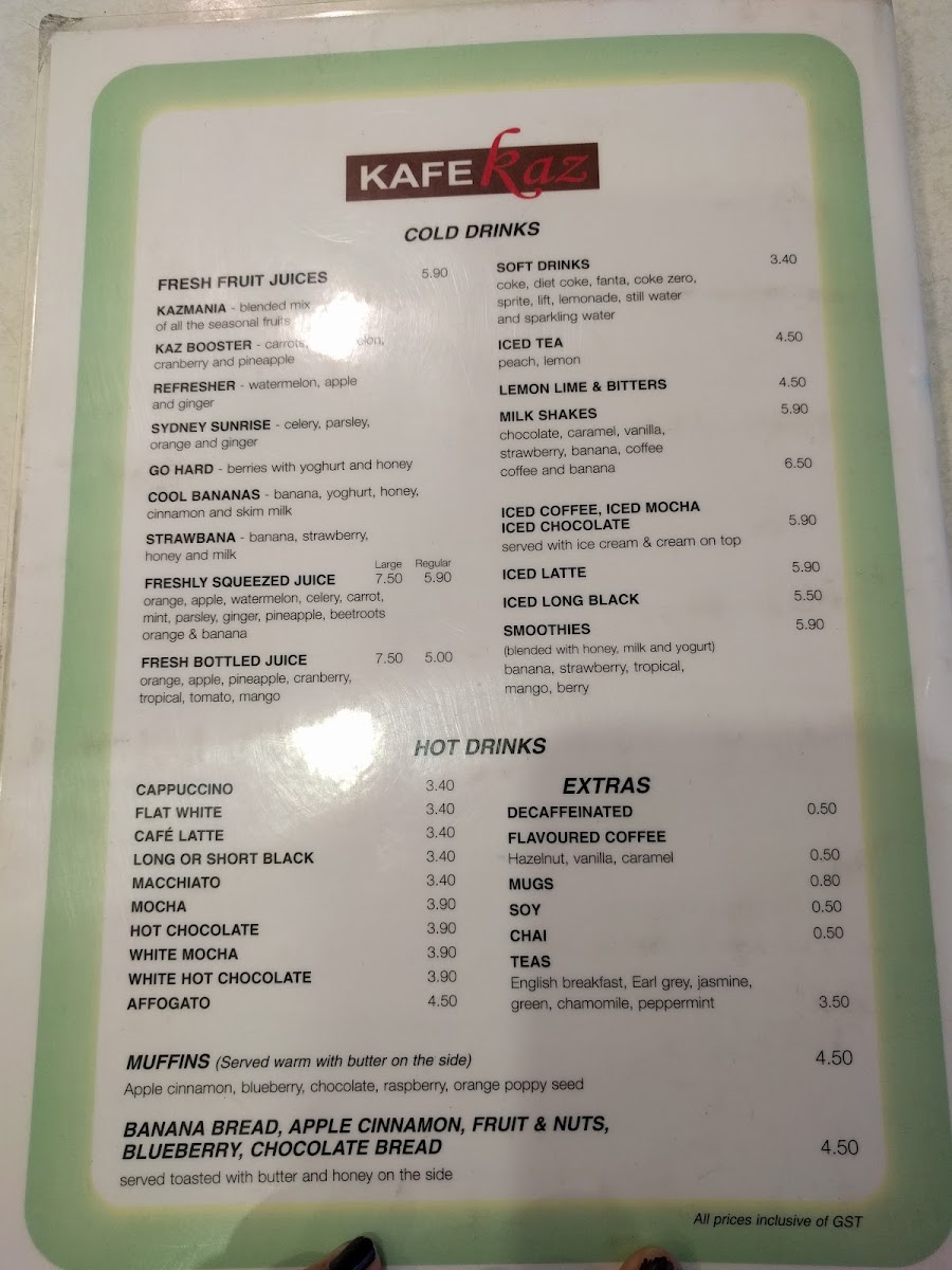 Kafe Kaz menu board