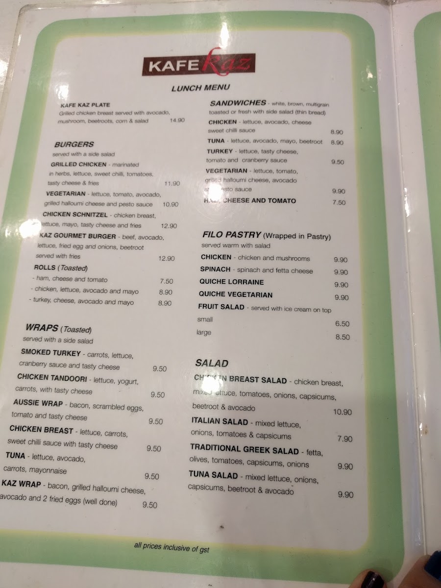 Kafe Kaz menu board