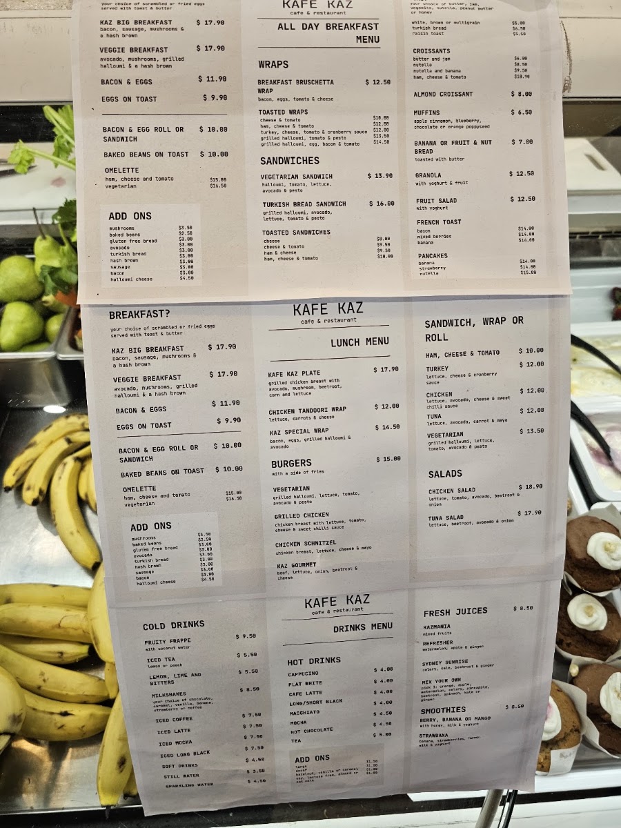 Kafe Kaz menu board