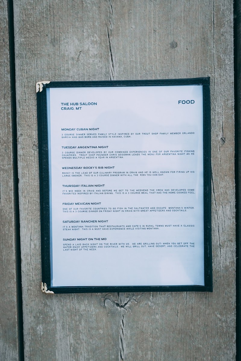 The Hub Saloon menu board