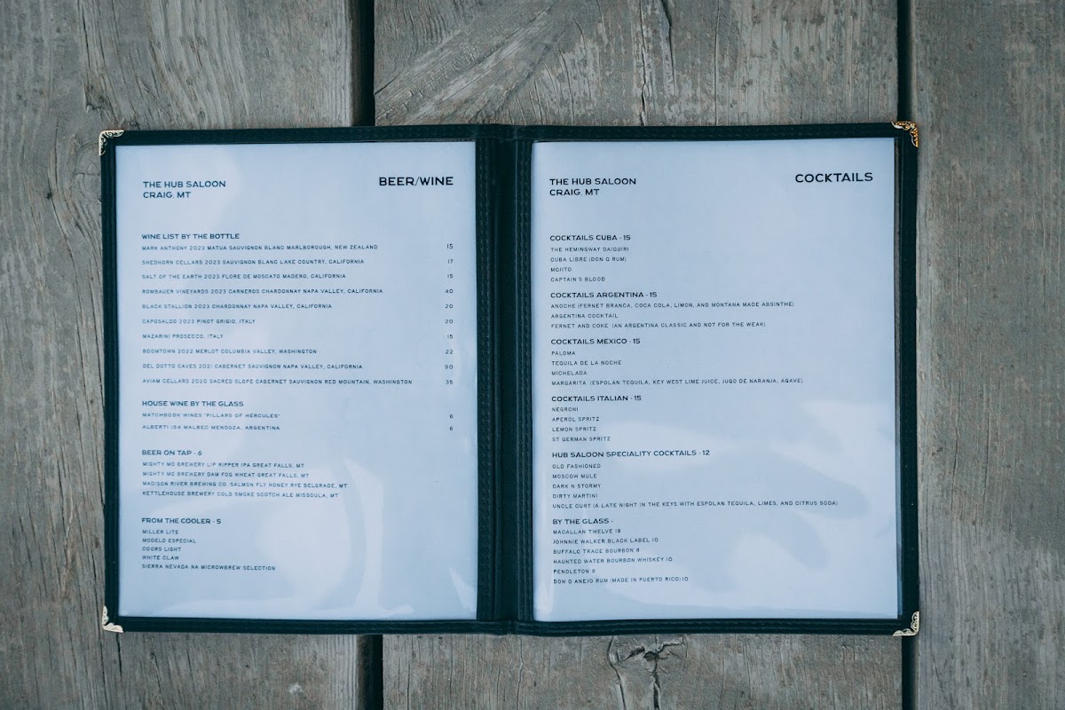 The Hub Saloon menu board