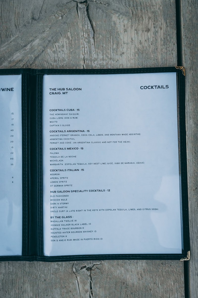 The Hub Saloon menu board
