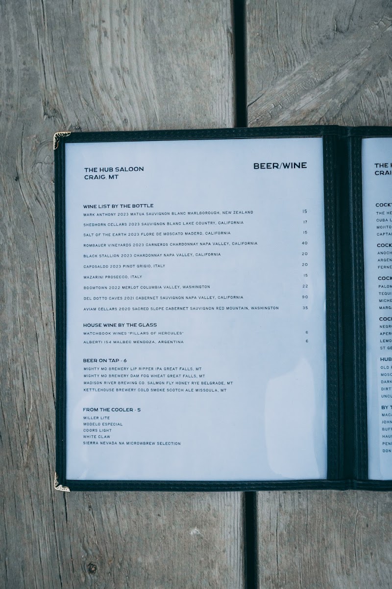 The Hub Saloon menu board