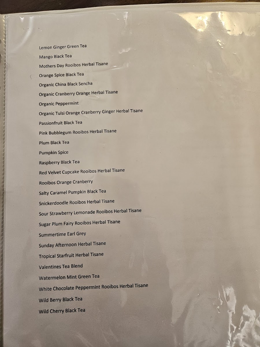 The Tea Room On Main menu board