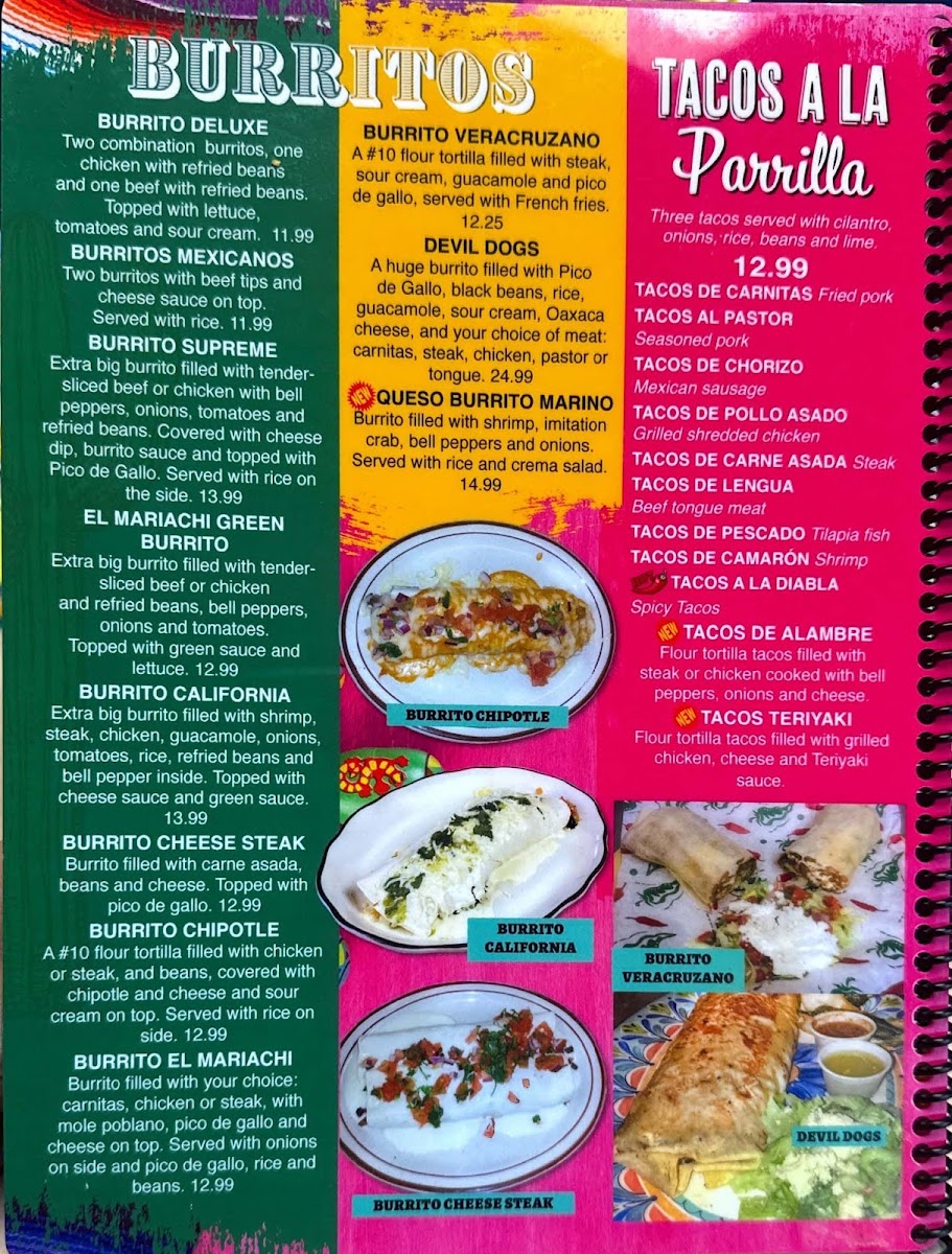 El Mariachi Williamston menu board