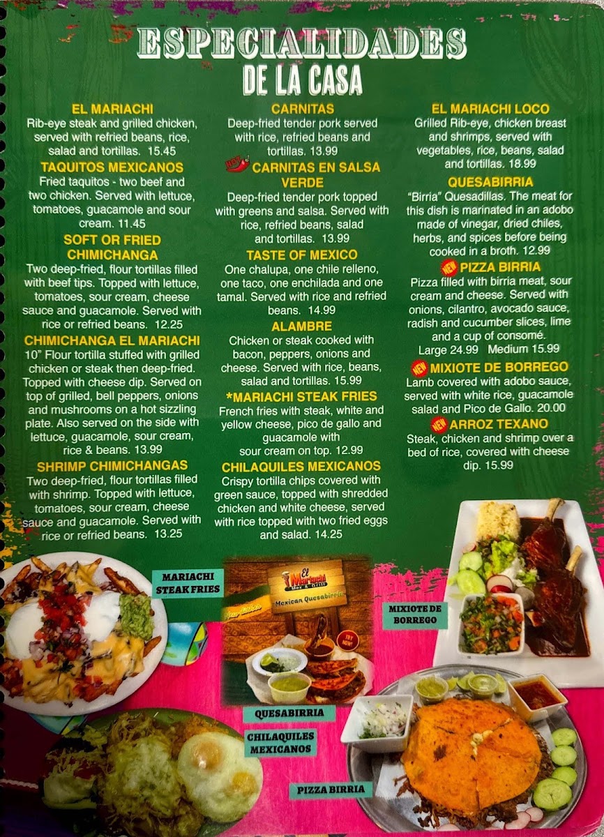 El Mariachi Williamston menu board