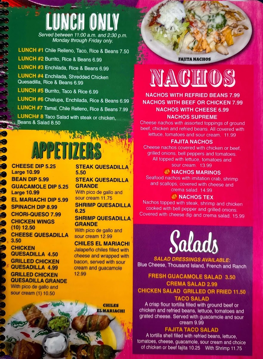 El Mariachi Williamston menu board