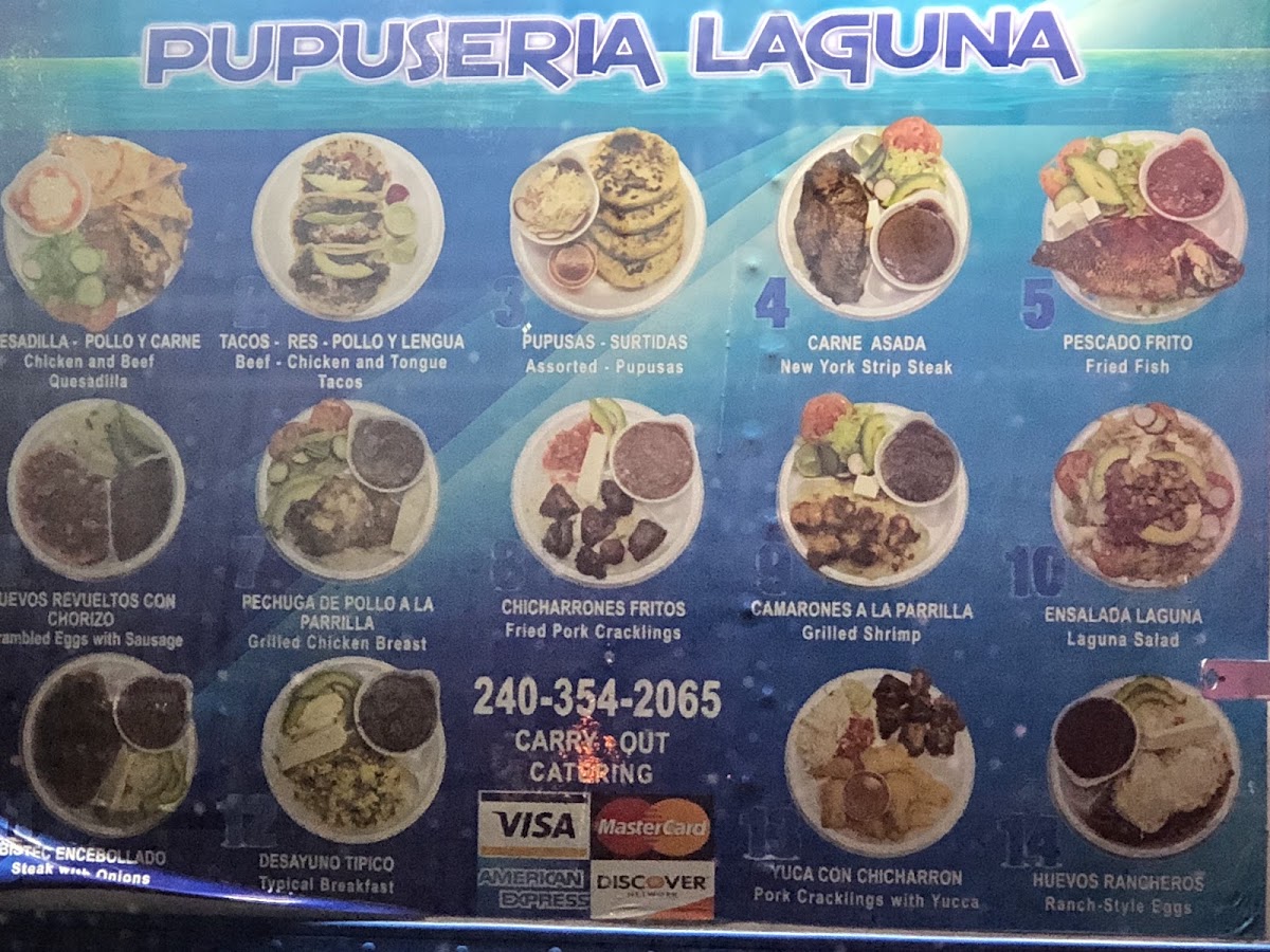 Pupuseria Laguna menu board