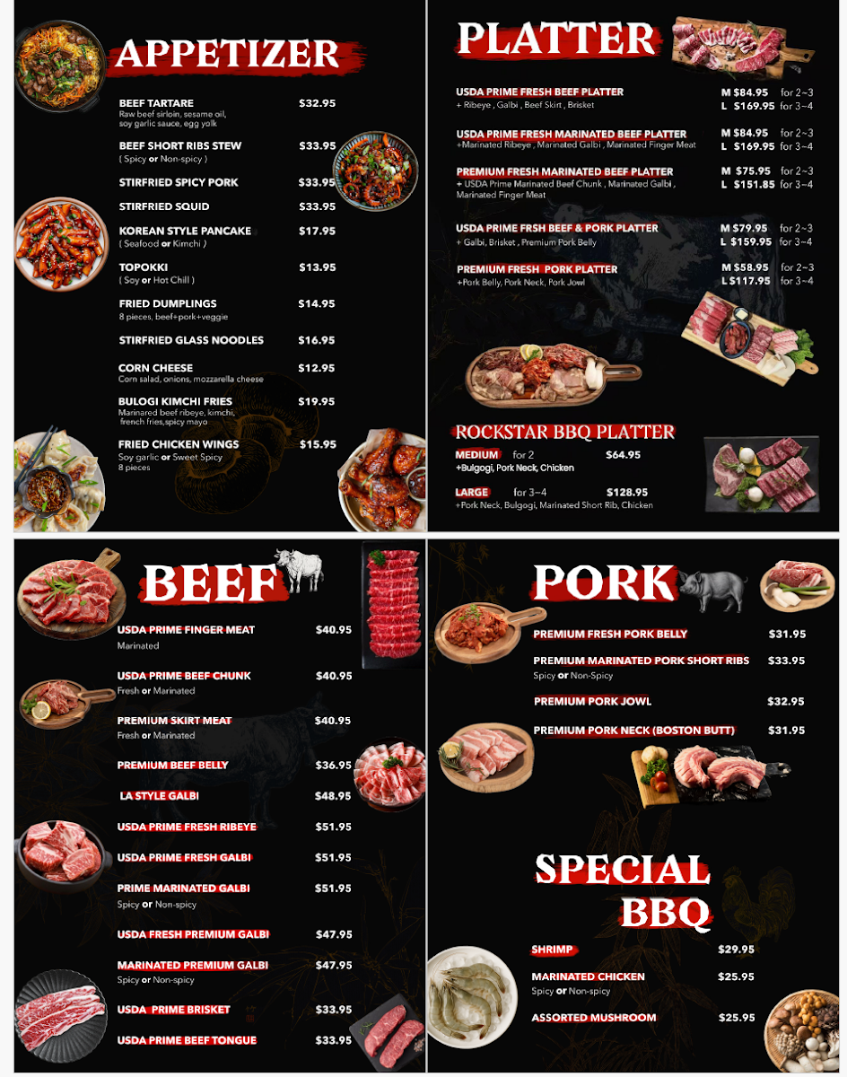 Rockstar Korean bbq & Chicken menu board