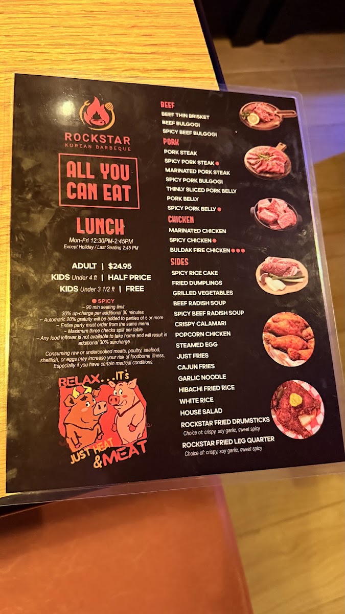 Rockstar Korean bbq & Chicken menu board