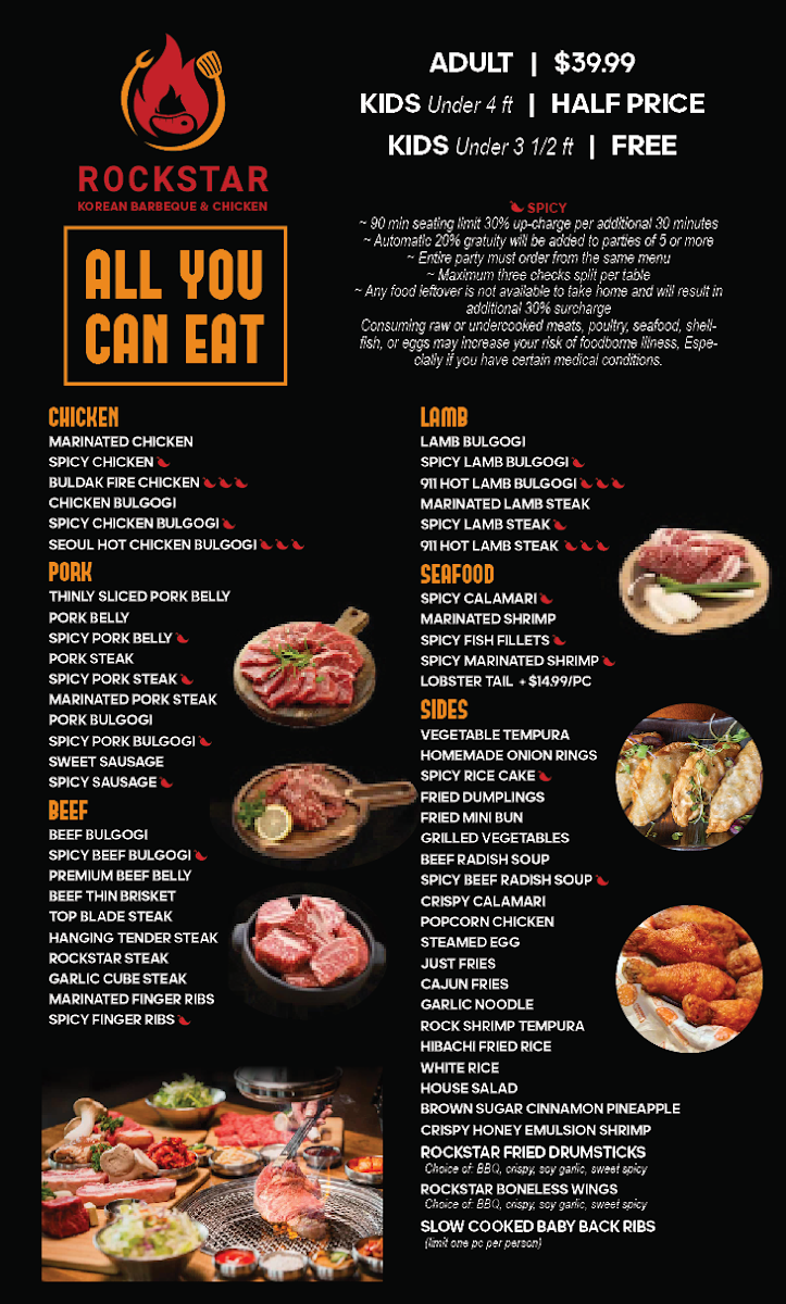 Rockstar Korean bbq & Chicken menu board