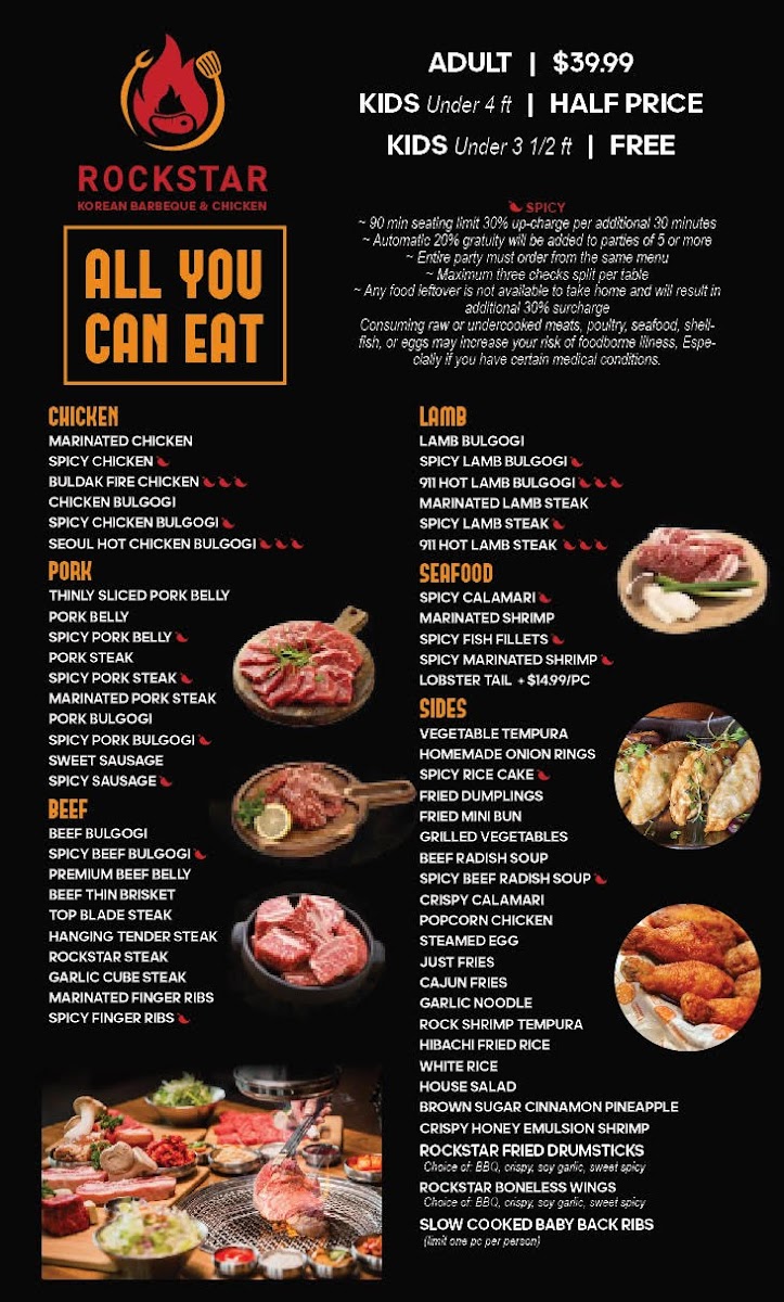 Rockstar Korean bbq & Chicken menu board