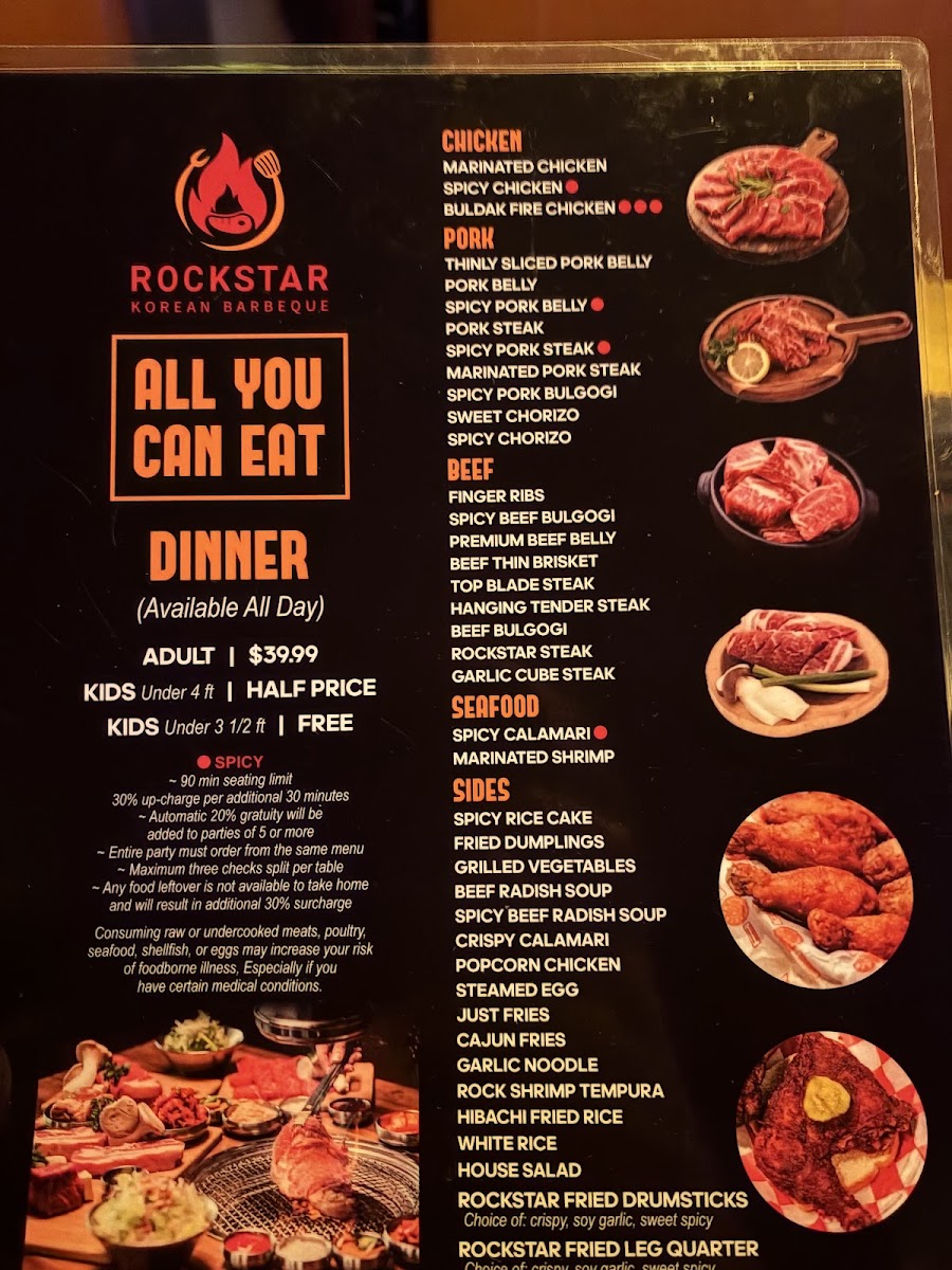 Rockstar Korean bbq & Chicken menu board