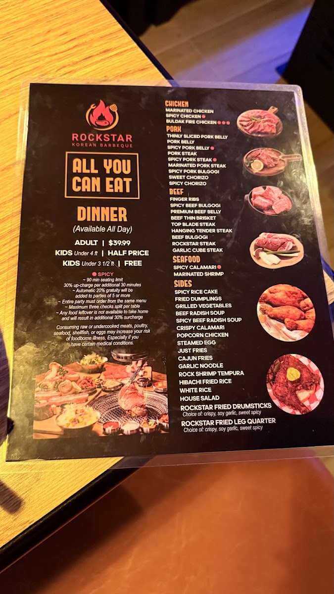 Rockstar Korean bbq & Chicken menu board