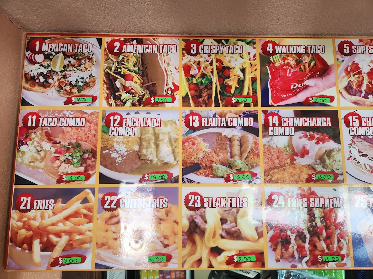 Tortas y Tacos DelValle menu board
