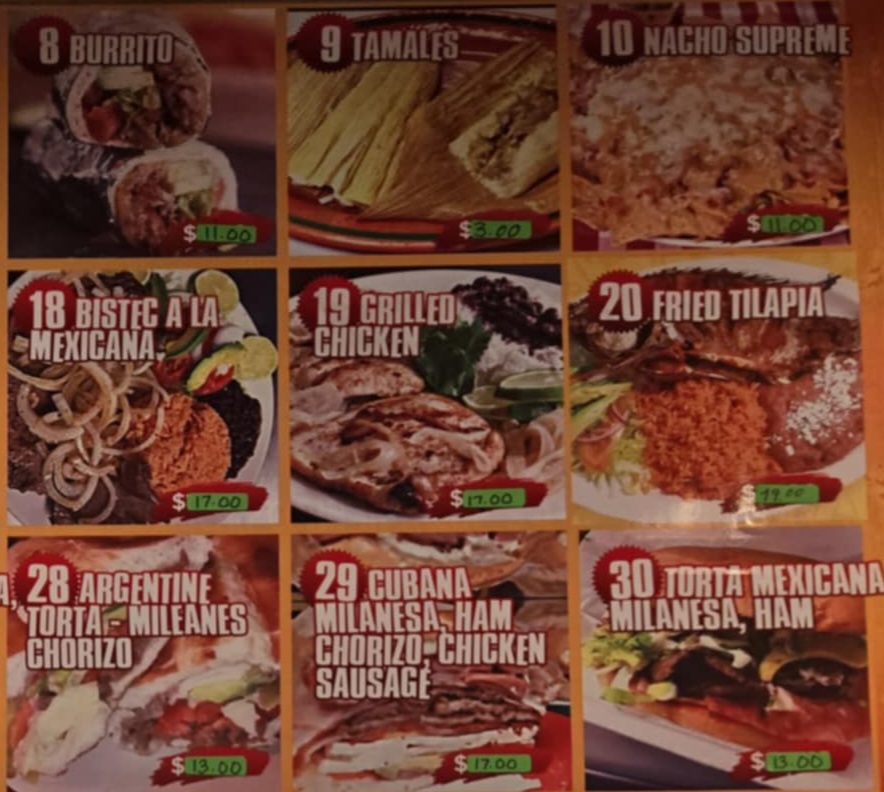 Tortas y Tacos DelValle menu board