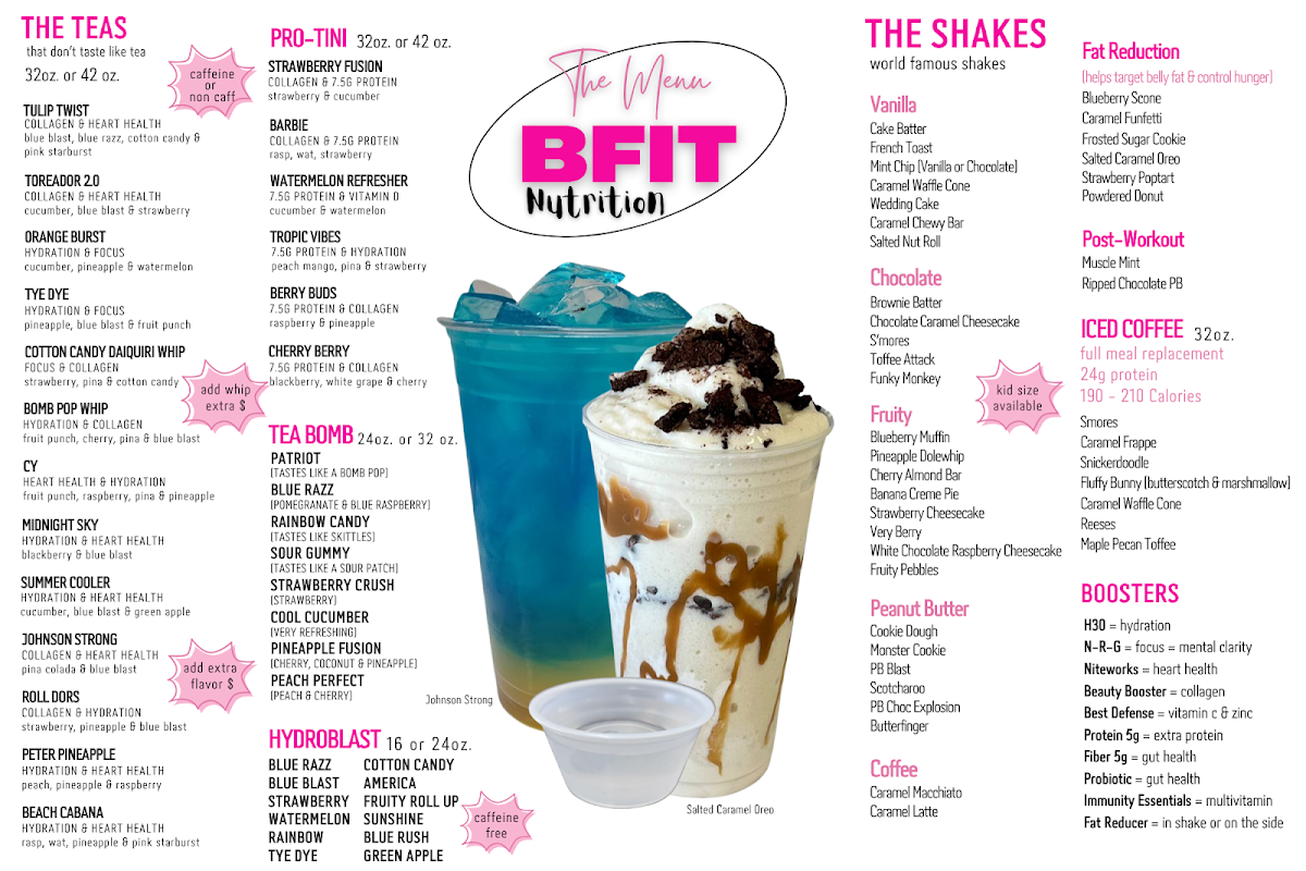 BFit Nutrition menu board
