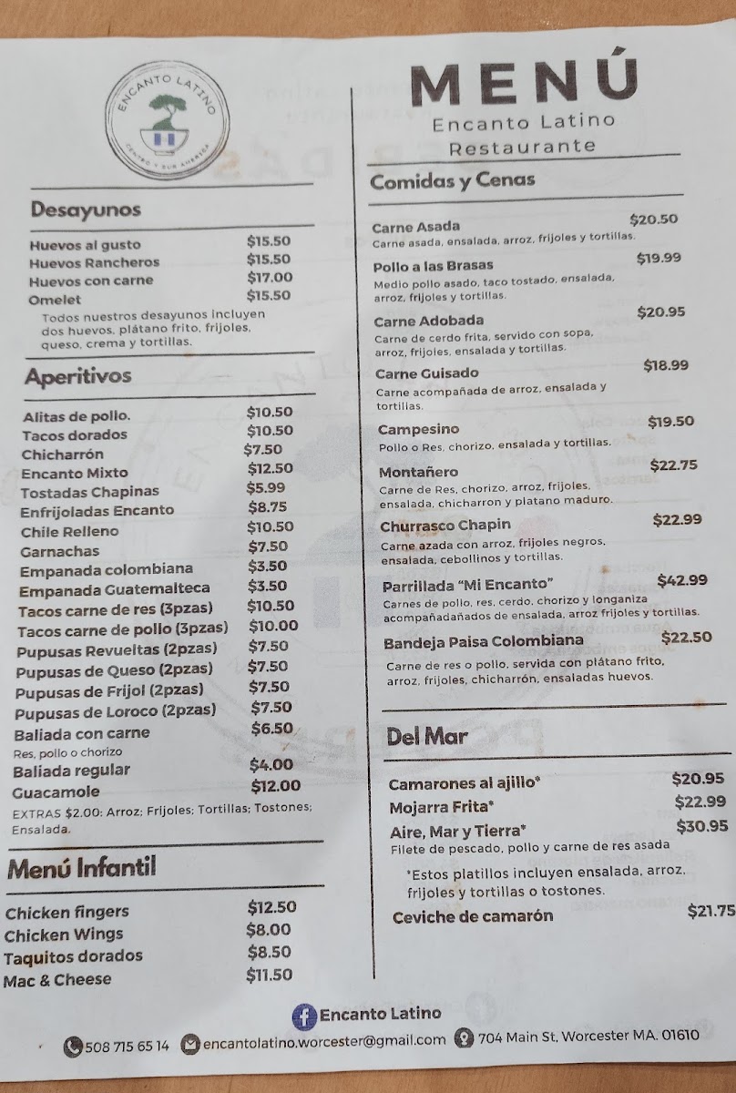 Encanto Latino Restaurante menu board
