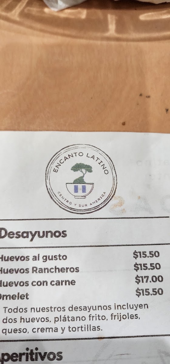 Encanto Latino Restaurante menu board