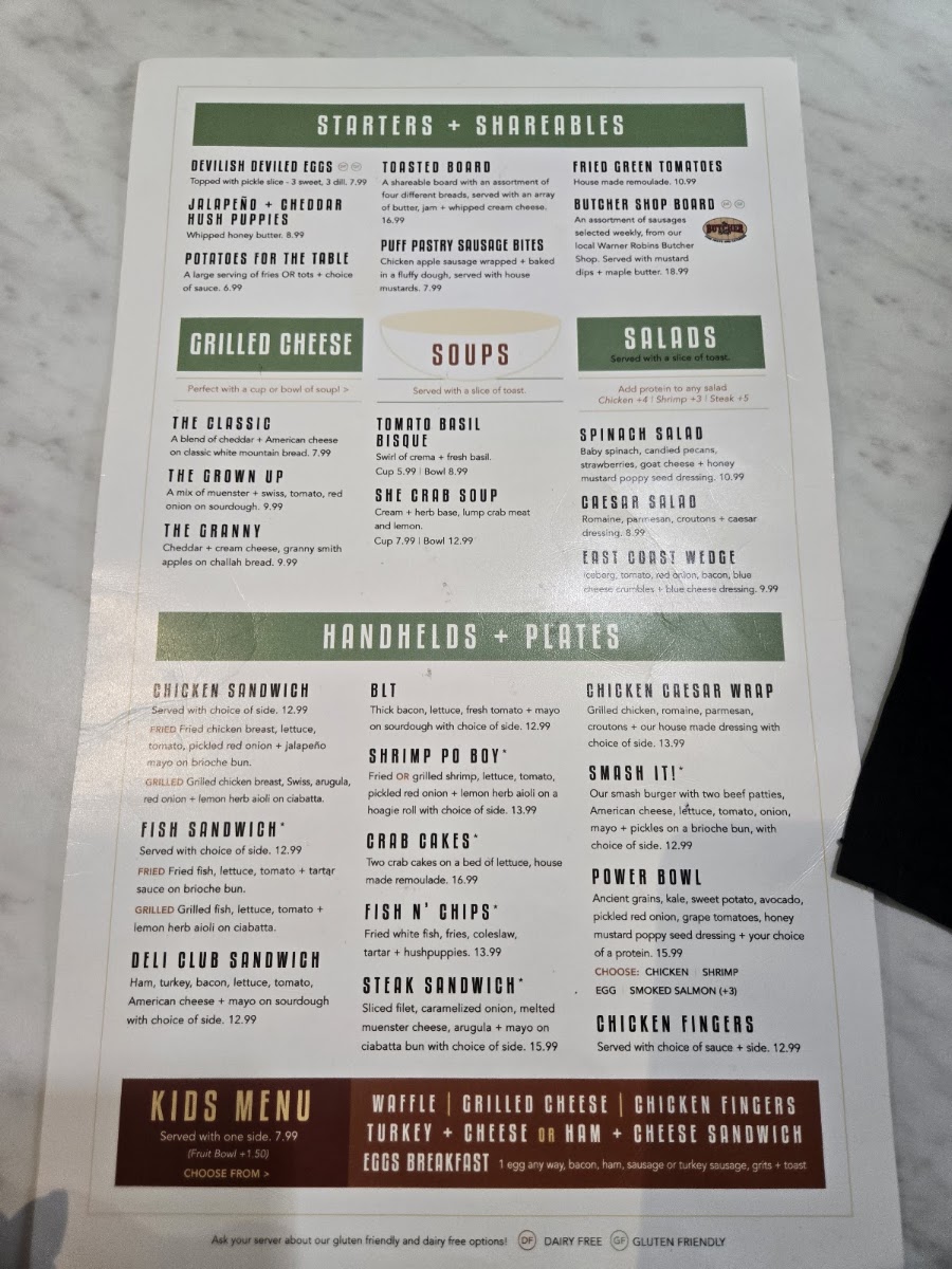 Toasted Kitchen & Cocktails menu board