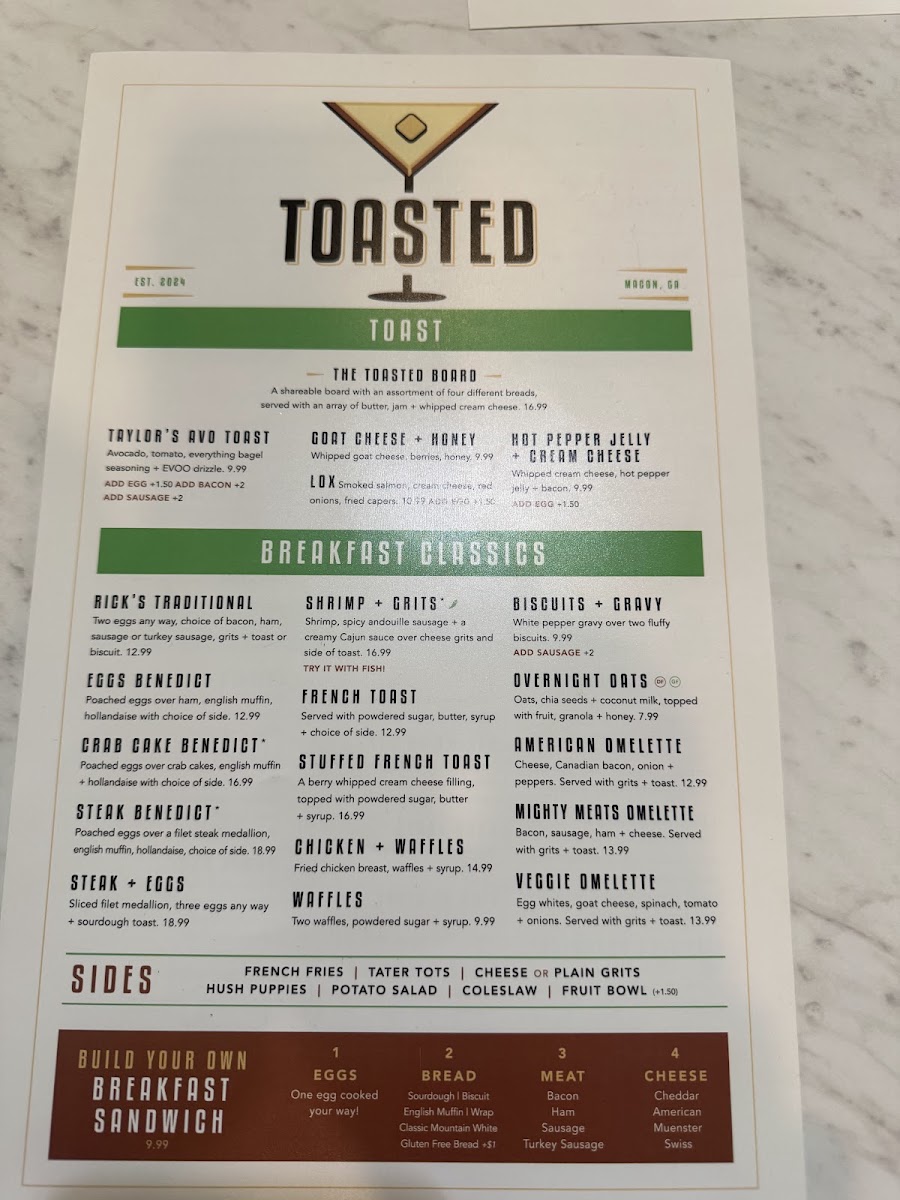 Toasted Kitchen & Cocktails menu board