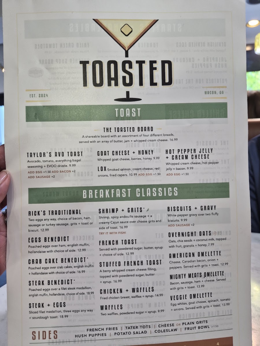 Toasted Kitchen & Cocktails menu board