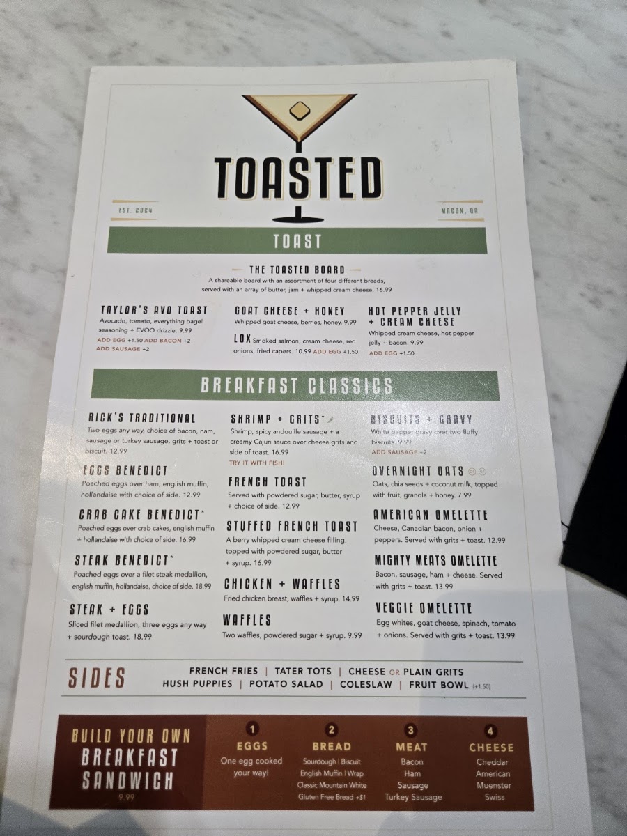 Toasted Kitchen & Cocktails menu board