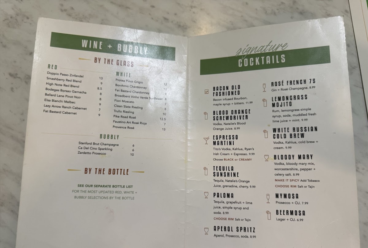 Toasted Kitchen & Cocktails menu board