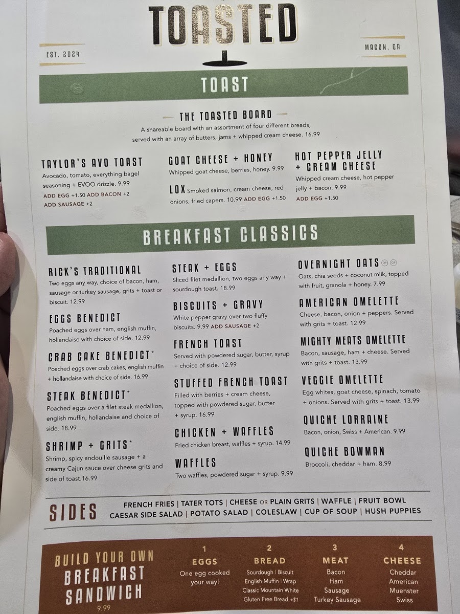 Toasted Kitchen & Cocktails menu board