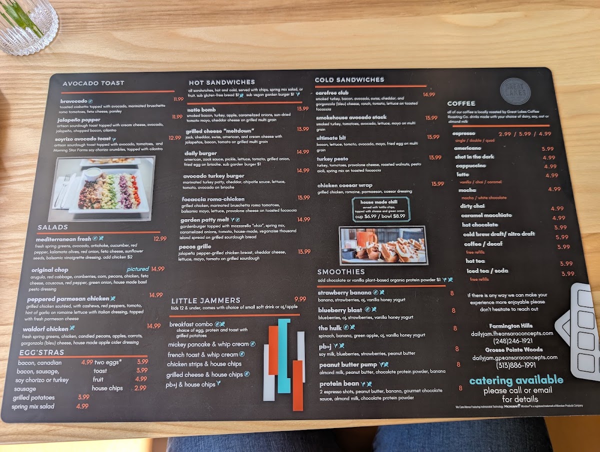 Daily Jam menu board