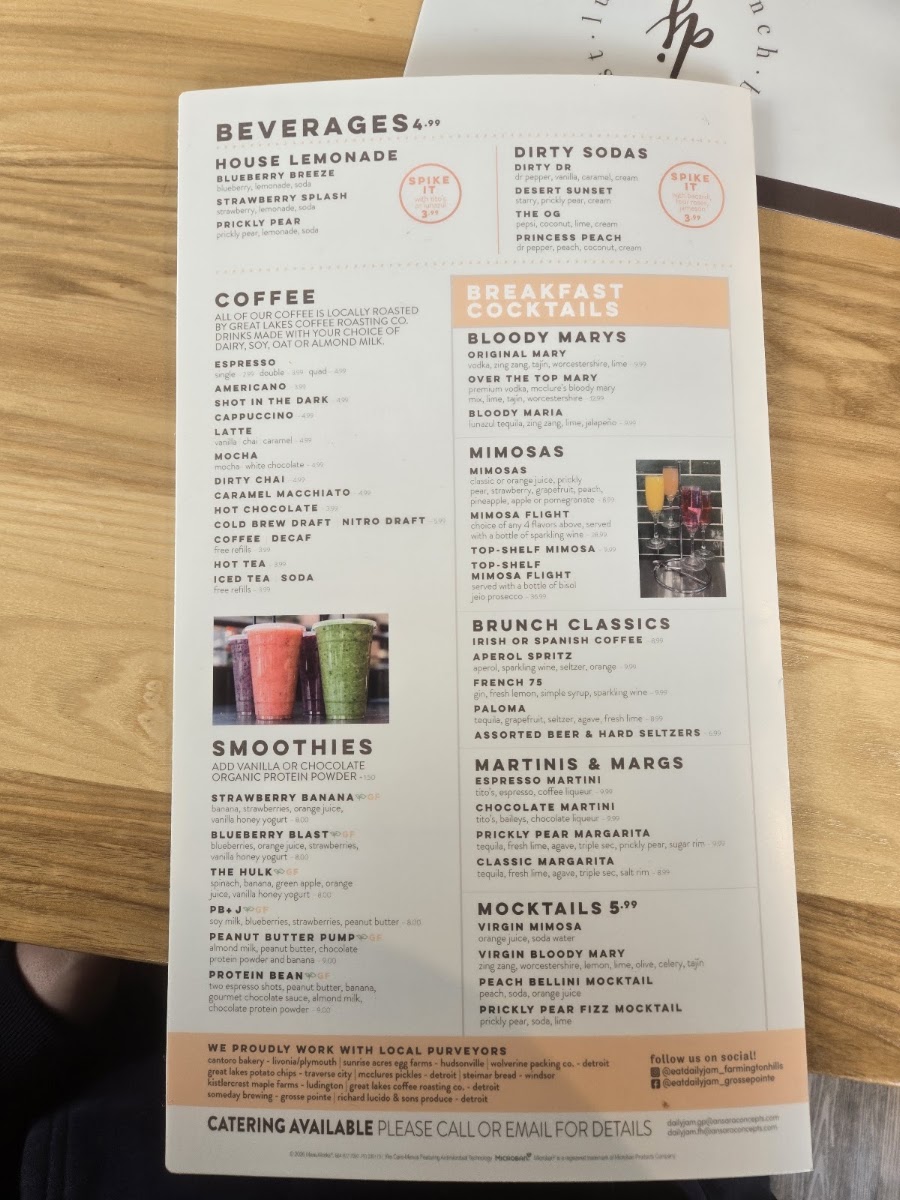 Daily Jam menu board