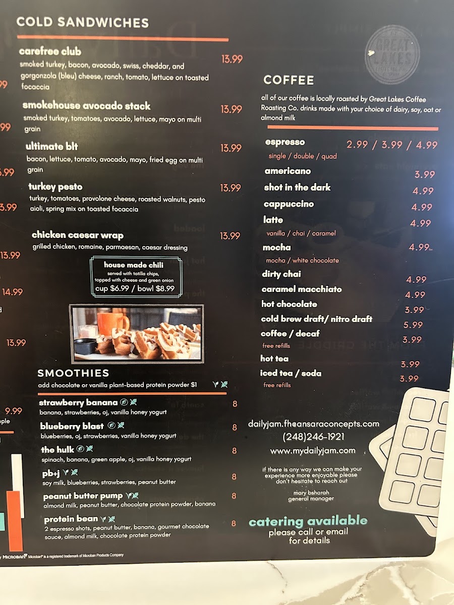 Daily Jam menu board