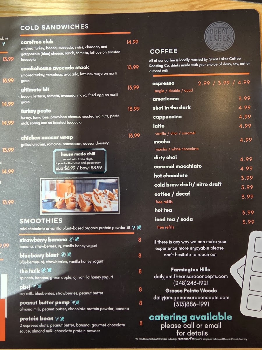 Daily Jam menu board
