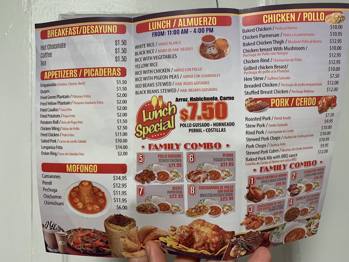 Sabor Restaurant menu board