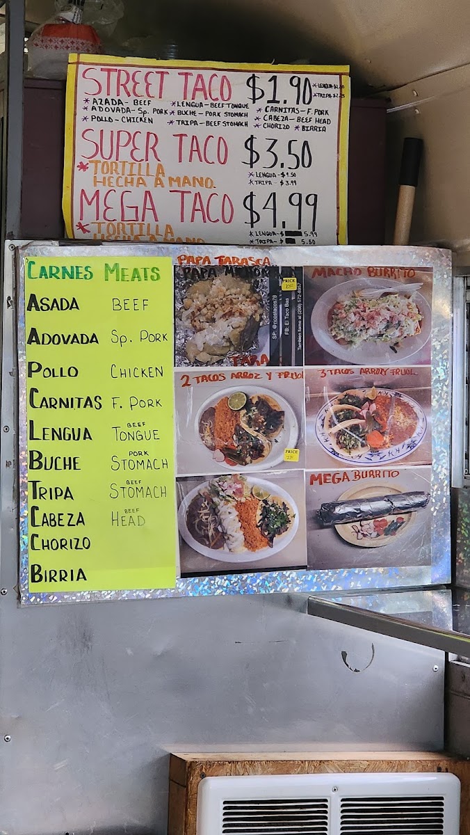 Mexican Food, Taco Bus, Burley ID menu board