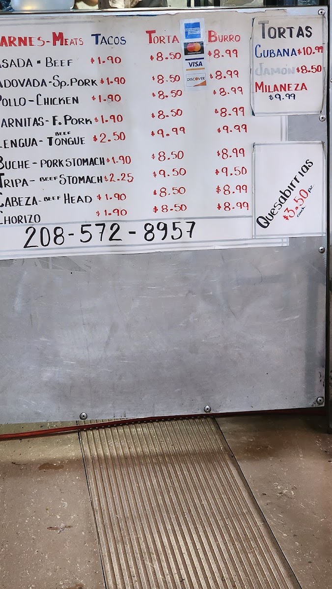 Mexican Food, Taco Bus, Burley ID menu board