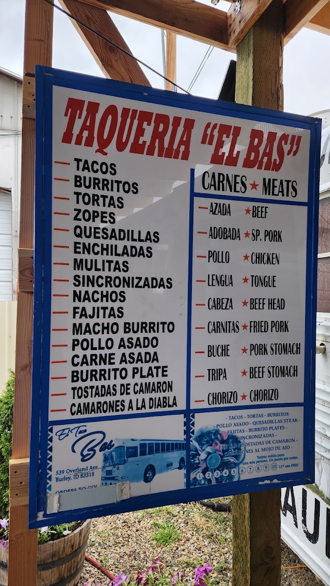 Mexican Food, Taco Bus, Burley ID menu board
