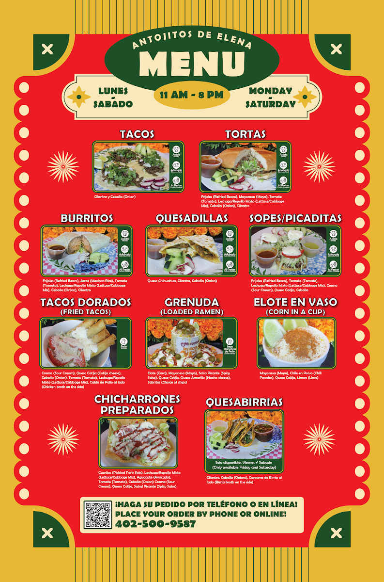 Antojitos de Elena | Mexican Food Truck menu board