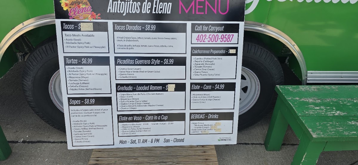 Antojitos de Elena | Mexican Food Truck menu board