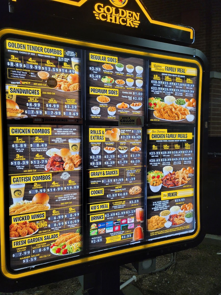 Golden Chick menu board