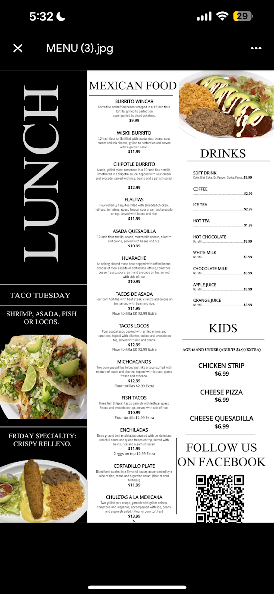 Aitana’s Cafe menu board